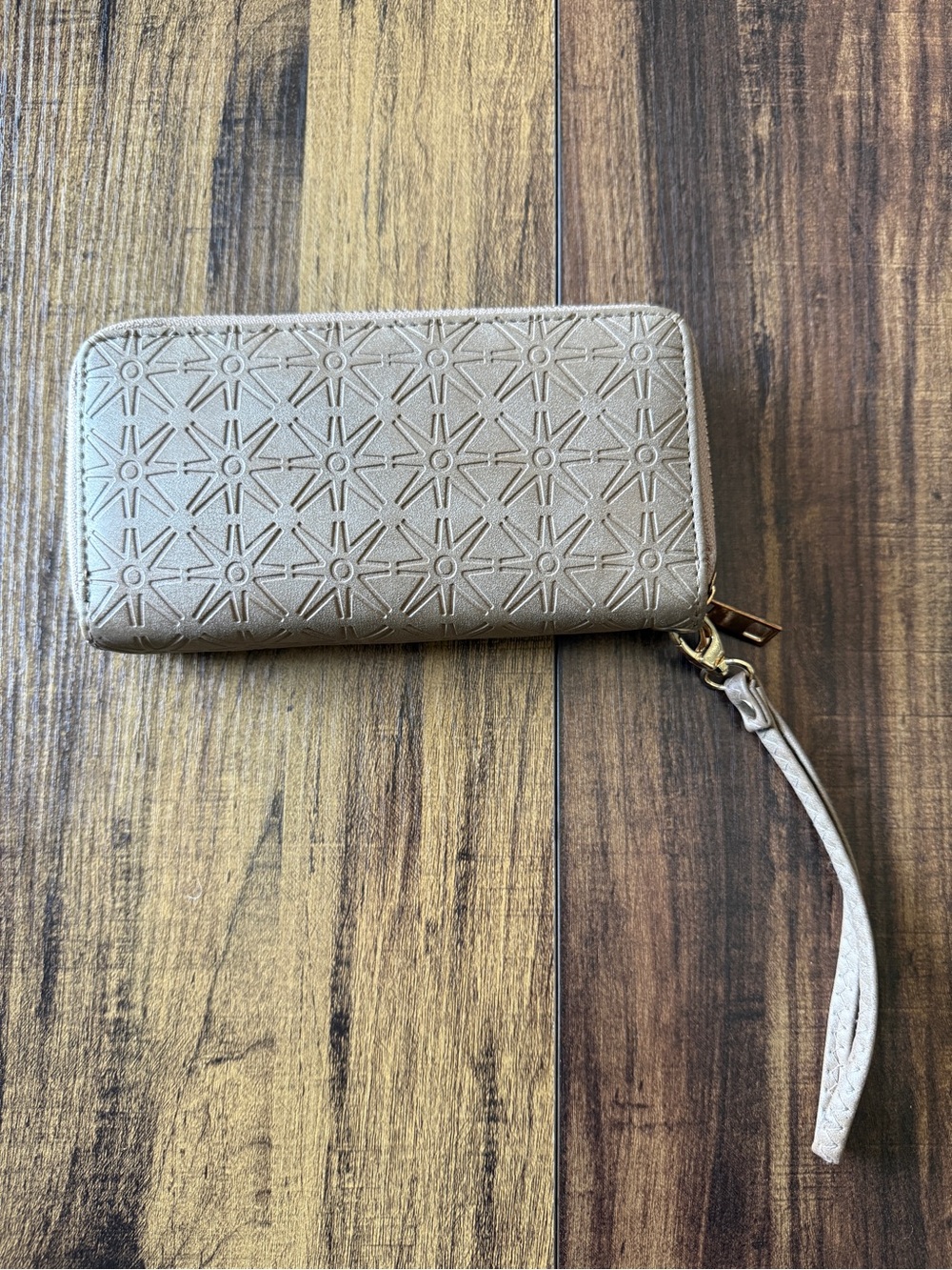 Embossed Starburst Zip Wristlet Wallet - Light Beige